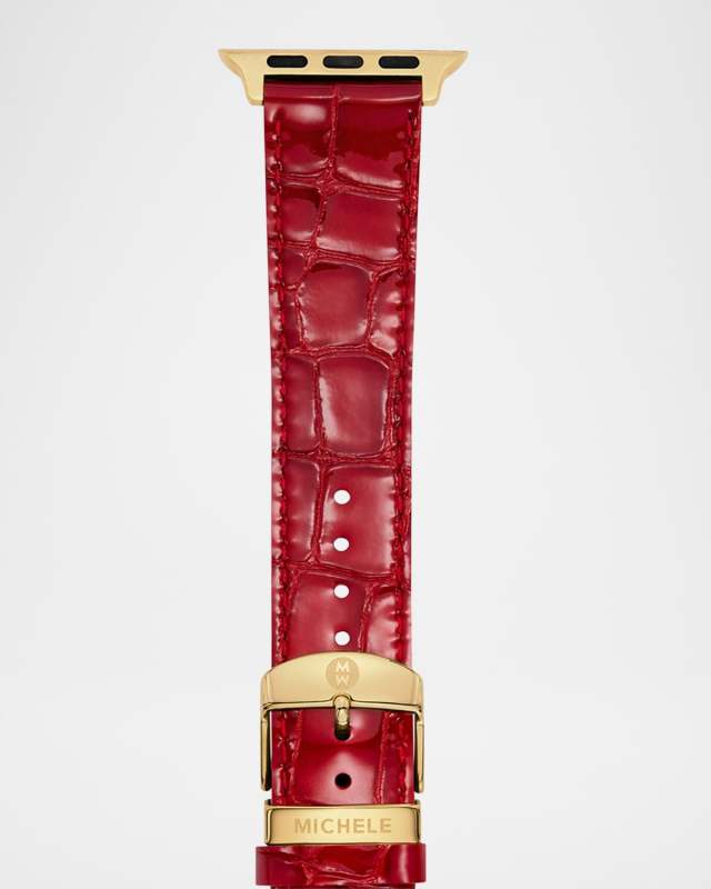 20mm Apple Watch Croco Pattern Leather Watch Strap, Ruby Red